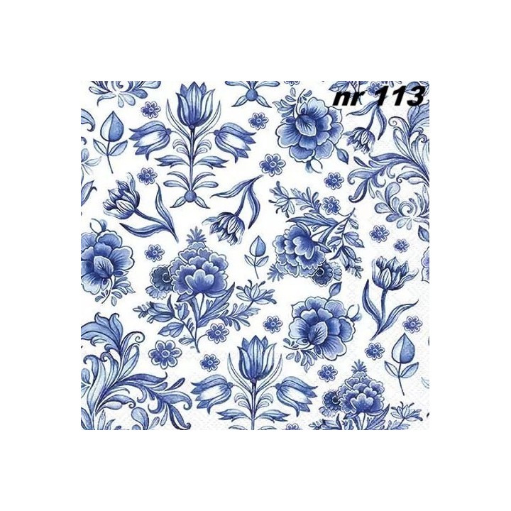 Delft Blue flowers servet 33x33cm
