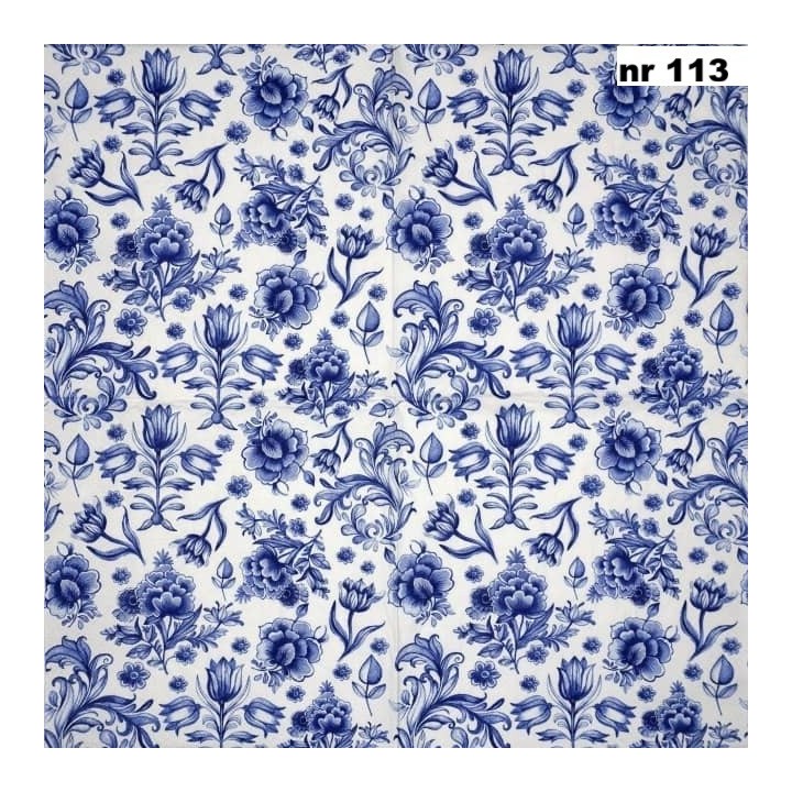 Delft Blue flowers servet 33x33cm