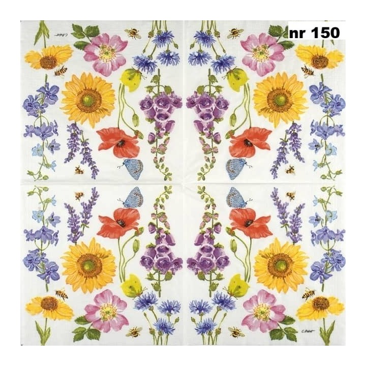 Flowers & bees servet 33x33cm