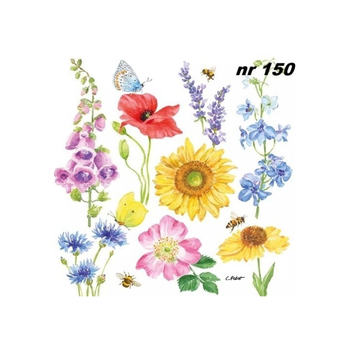 Flowers & bees servet 33x33cm