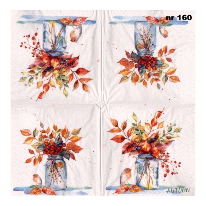 Bird on autumn bouquet servet 33x33cm