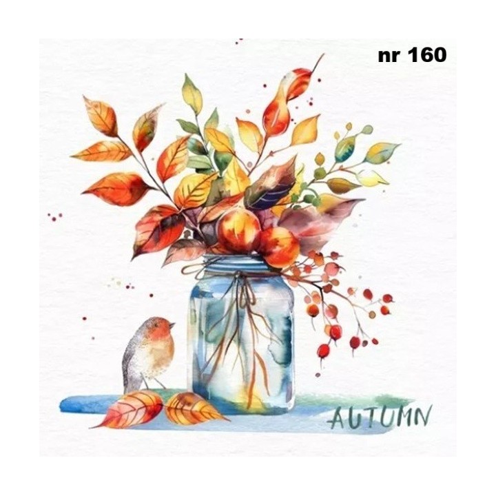 Bird on autumn bouquet servet 33x33cm