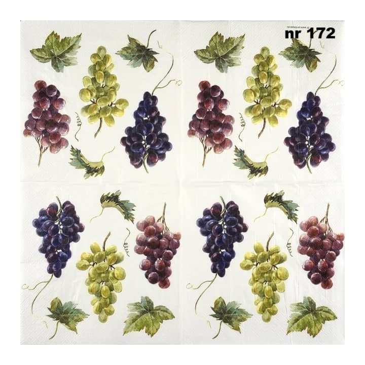 Wine grapes on white servet 33x33cm