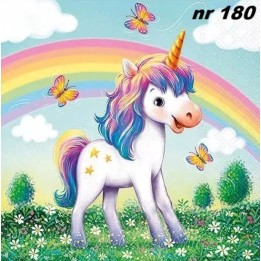 Unicorn on a colourful rainbow servet 33x33cm