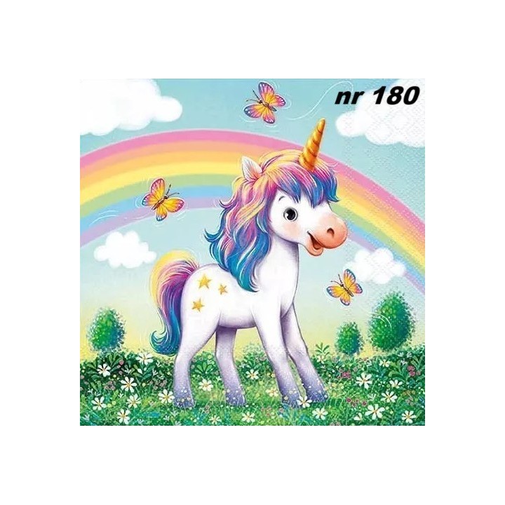 Unicorn on a colourful rainbow servet 33x33cm