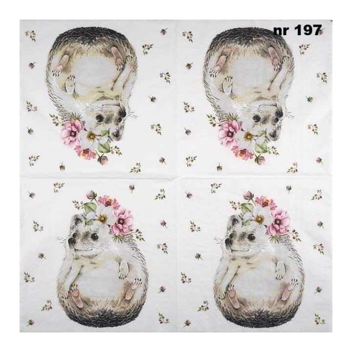 Sweet hedgehog with flowers servet 33x33cm