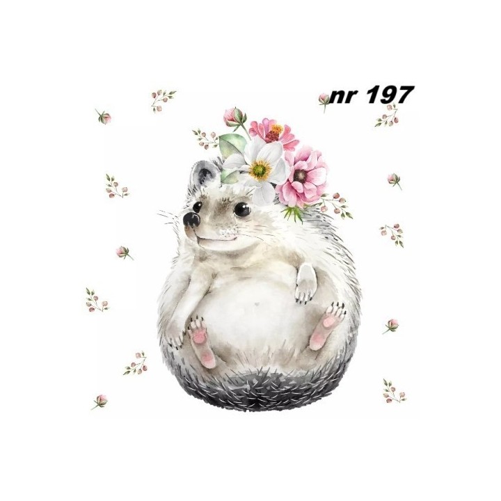 Sweet hedgehog with flowers servet 33x33cm