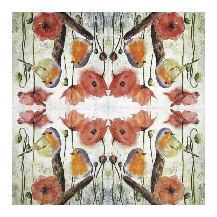 Red robin & poppy servet 33x33cm