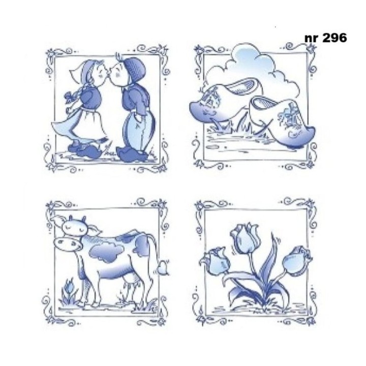 Delftsblauwe tegeltjes servet 33x33cm / 2 stuks