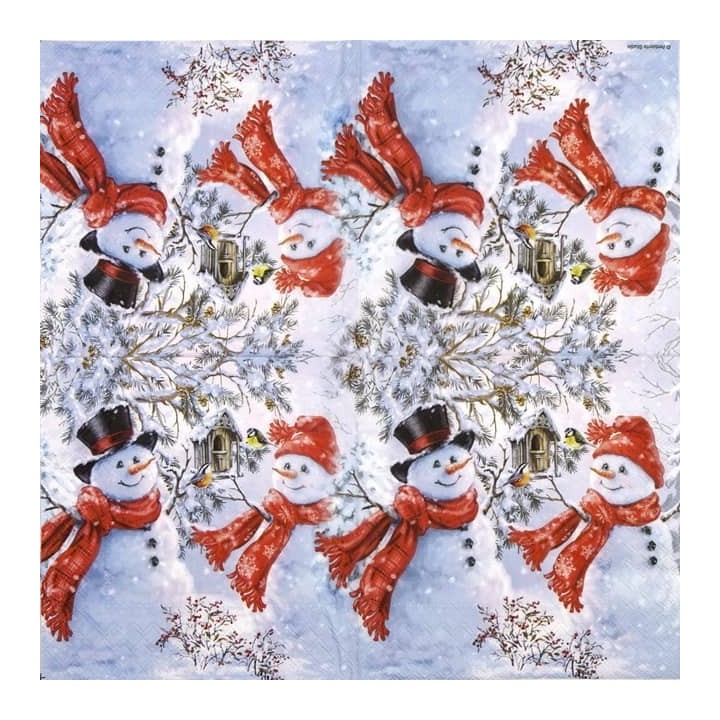 Snowmen and birds servet 33x33cm