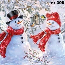 Snowmen and birds servet 33x33cm