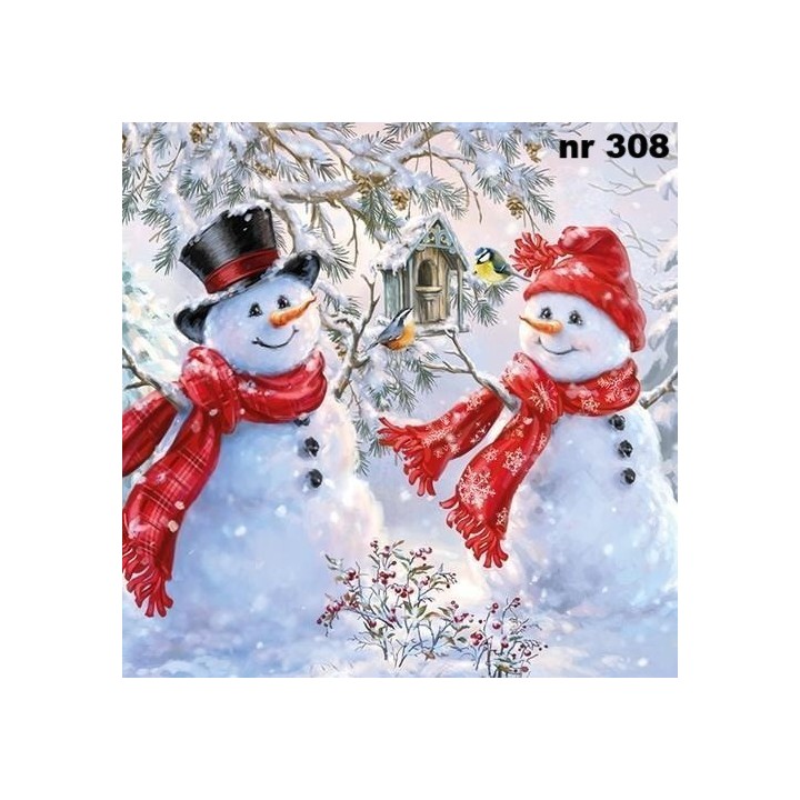 Snowmen and birds servet 33x33cm