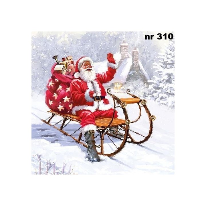 Santa on sledge servet 33x33cm