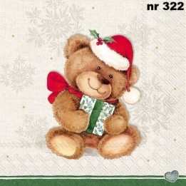 Christmas teddy cream servet 33x33cm