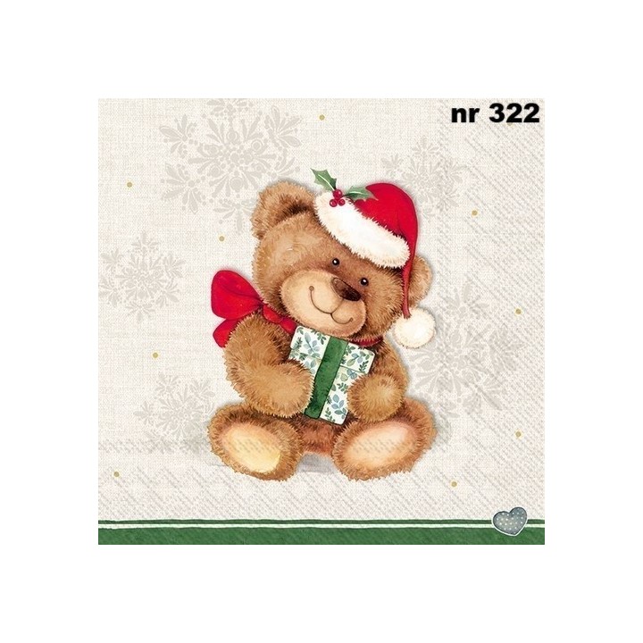 Christmas teddy cream servet 33x33cm