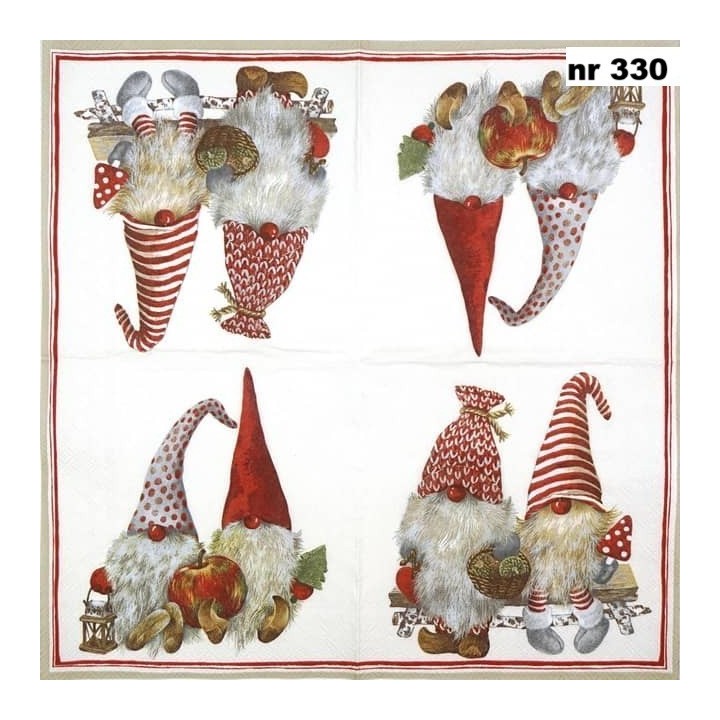 Friendly tomte red servet 33x33cm