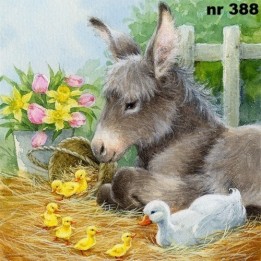 Donkey with cute chicks servet 33x33cm