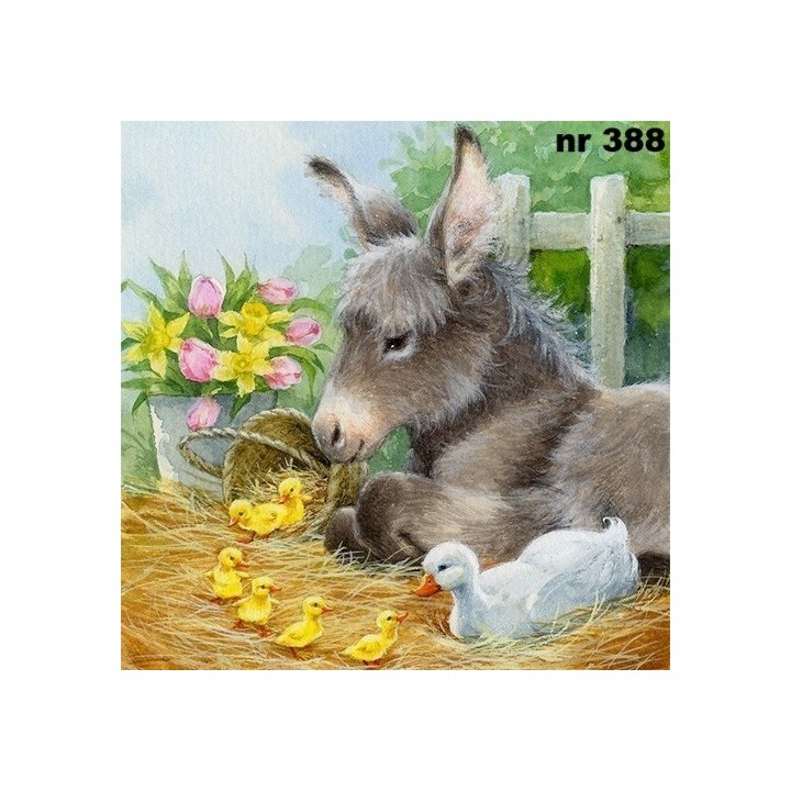 Donkey with cute chicks servet 33x33cm