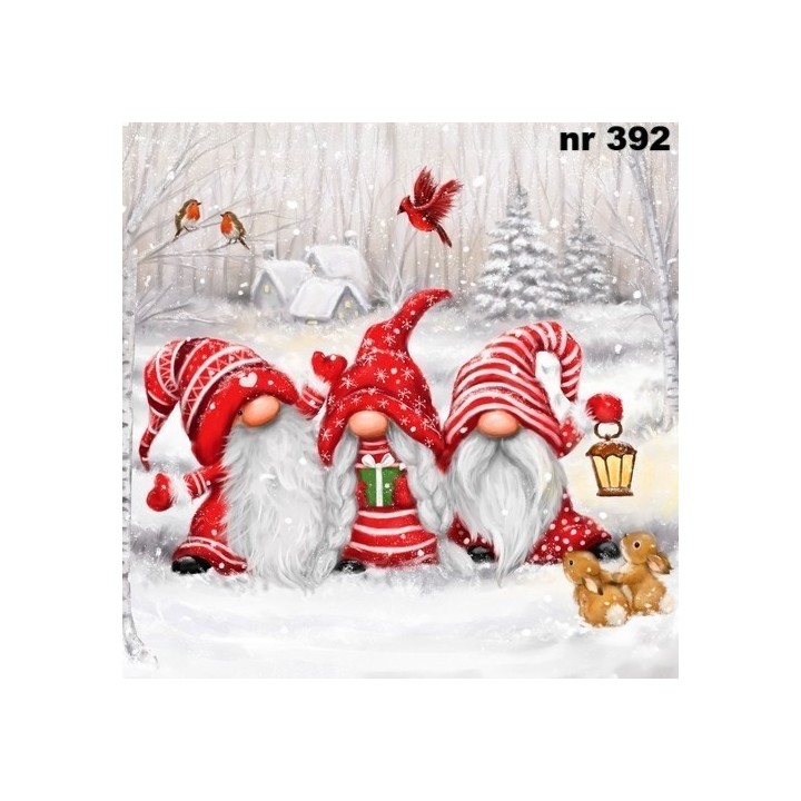 Three happy gnomes servet 33x33cm