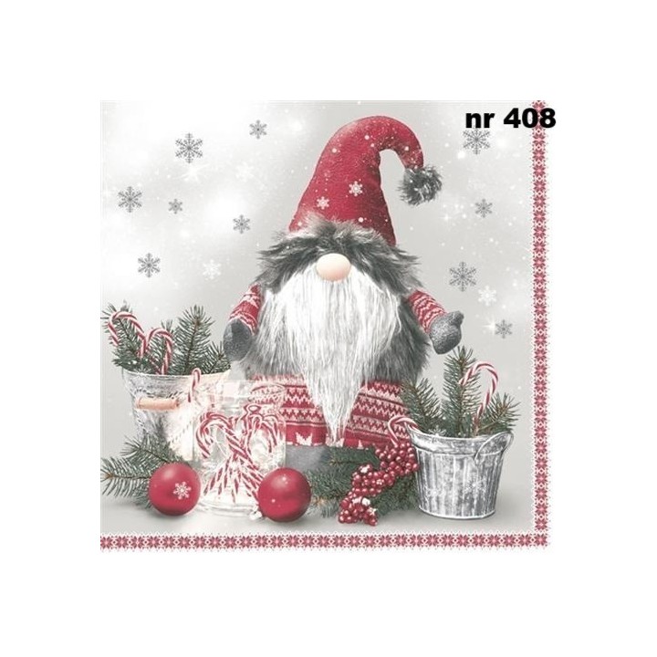 Scandinavian gnome with candy canes servet 33x33cm