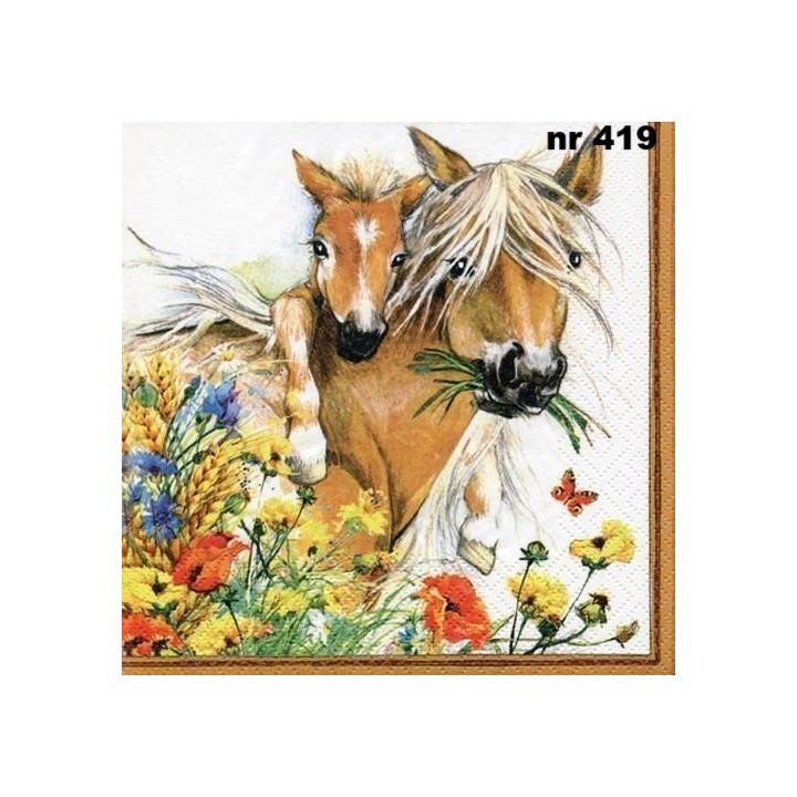 Horses in summer meadow servet 33x33cm