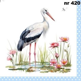 Stork & frogs blue servet 33x33cm