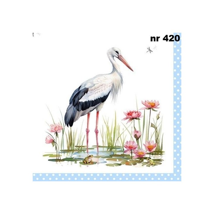 Stork & frogs blue servet 33x33cm