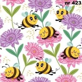 Happy bees on flowers servet 33x33cm