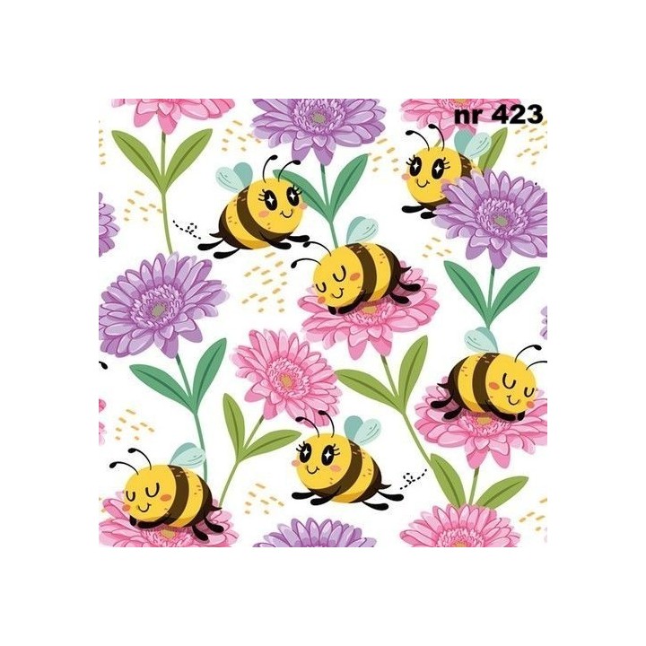 Happy bees on flowers servet 33x33cm