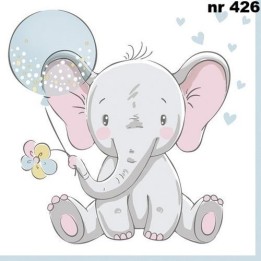 Baby elephant with blue ballon servet 33x33cm