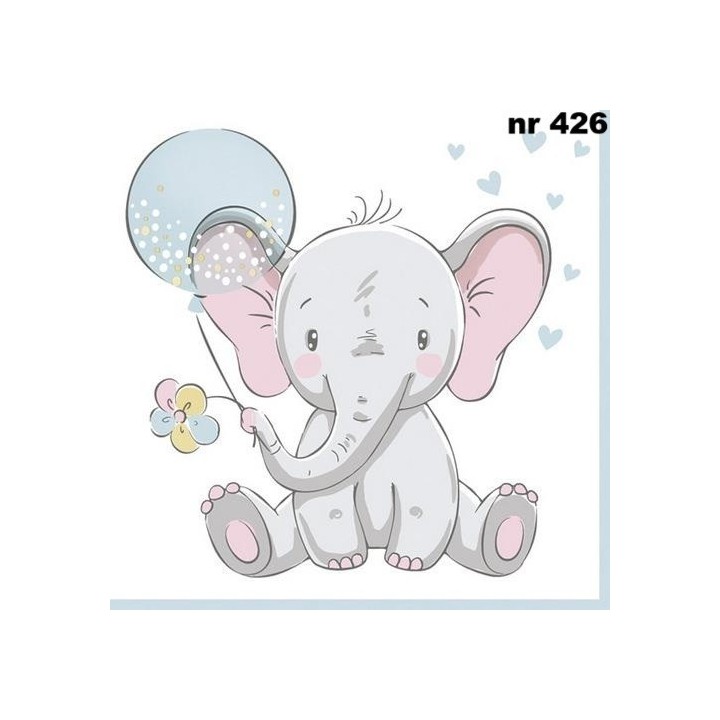 Baby elephant with blue ballon servet 33x33cm