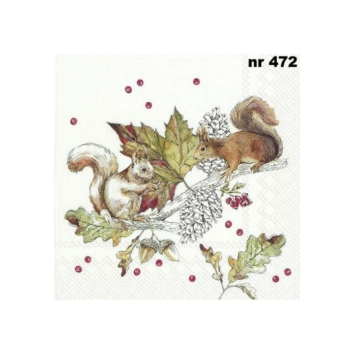 Squirrels and berries servet 33x33cm