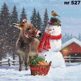 Donkey with snowman servet 33x33cm