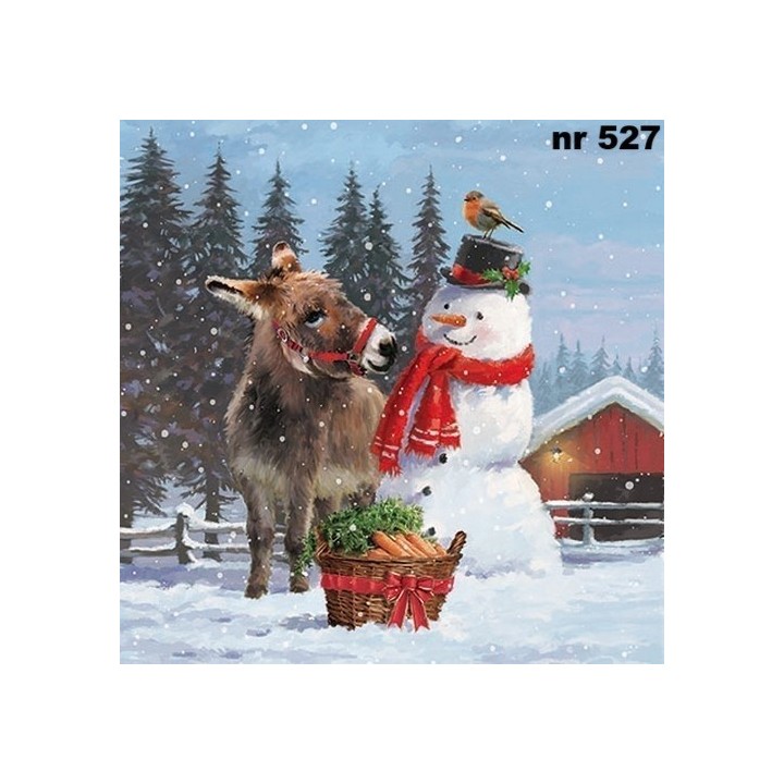 Donkey with snowman servet 33x33cm