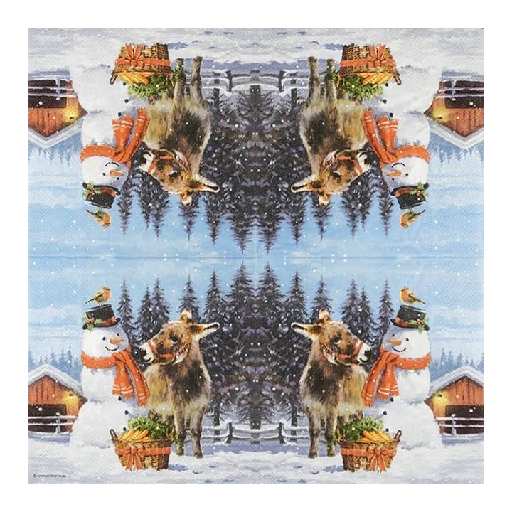 Donkey with snowman servet 33x33cm