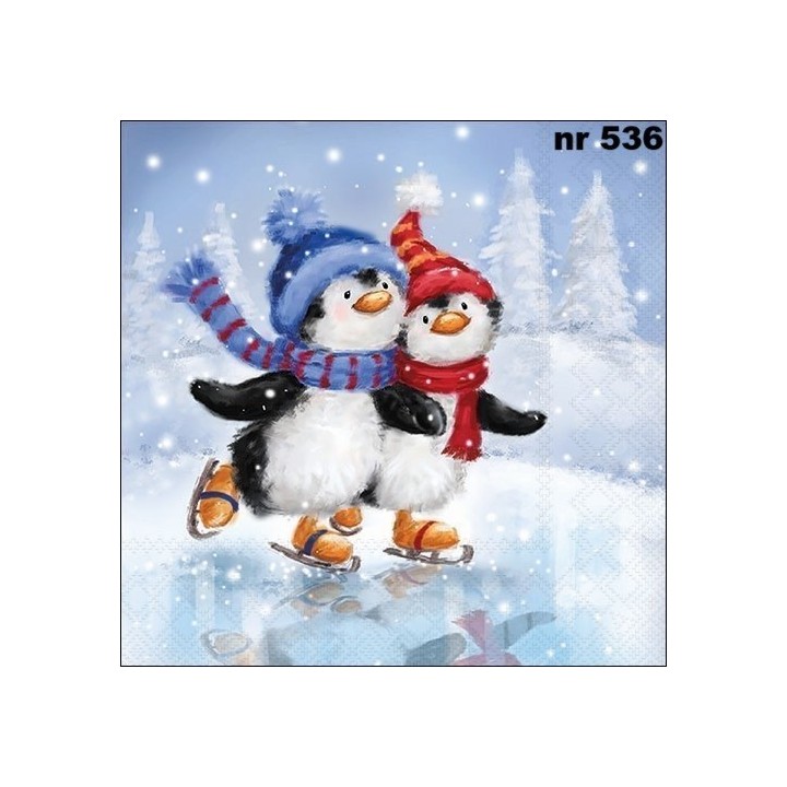Skating penguins servet 33x33cm