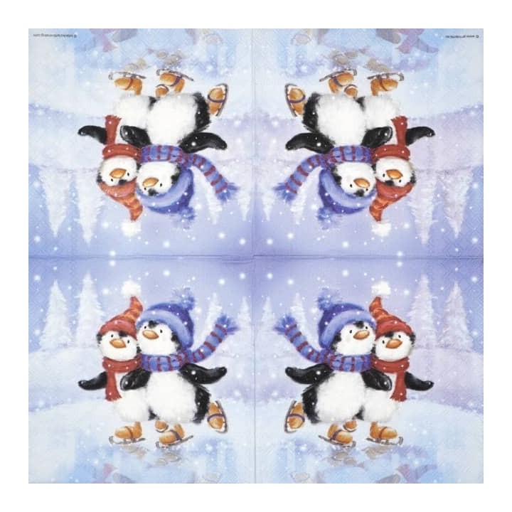 Skating penguins servet 33x33cm
