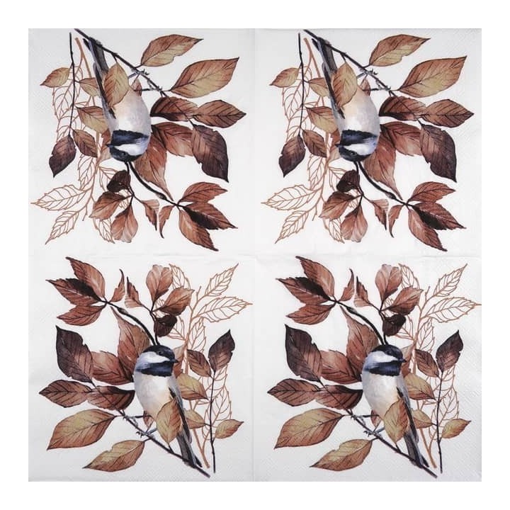Lovely chickadee white servet 33x33cm