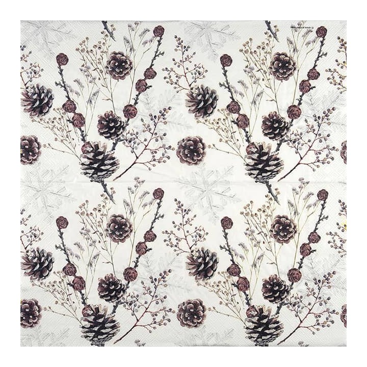 Pine cones white servet 33x33cm
