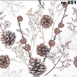 Pine cones white servet 33x33cm
