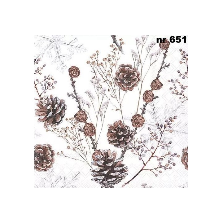Pine cones white servet 33x33cm