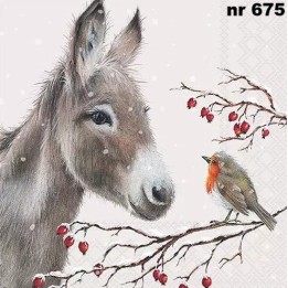 Donkey and robin servet 33x33cm