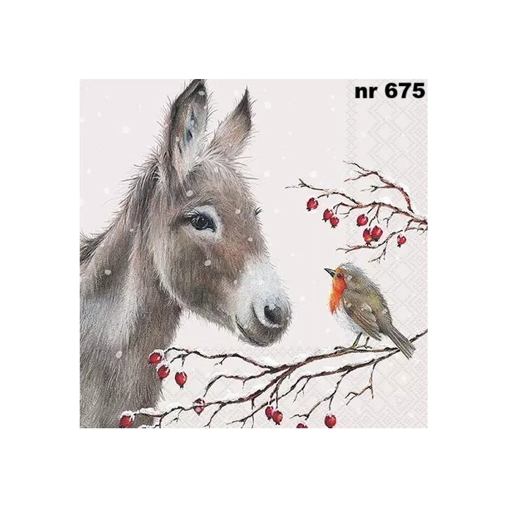 Donkey and robin servet 33x33cm