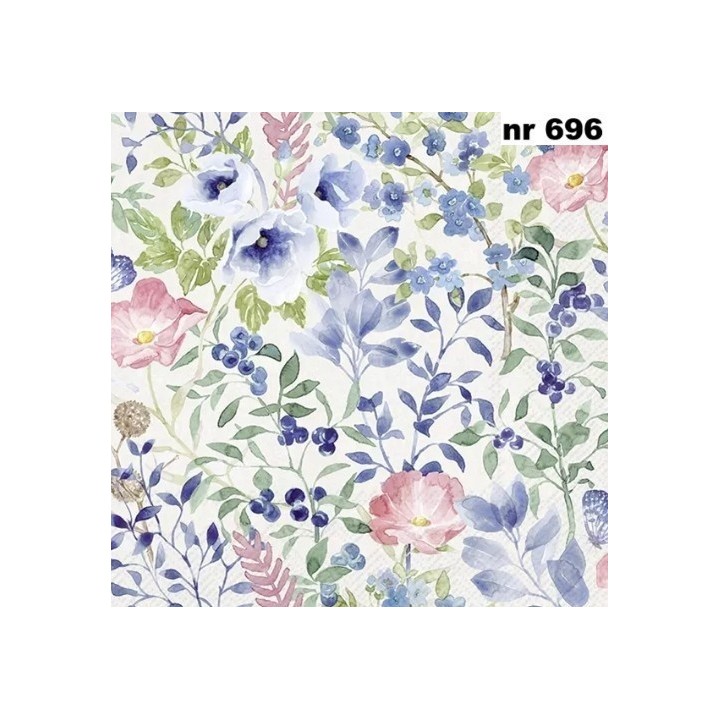 INDIGO FLOWERS light grey servet 33x33cm