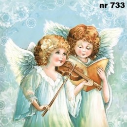 Two angels singing & playing servet 33x33cm