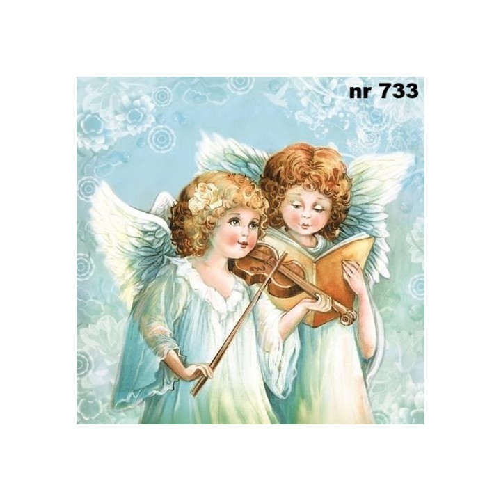 Two angels singing & playing servet 33x33cm
