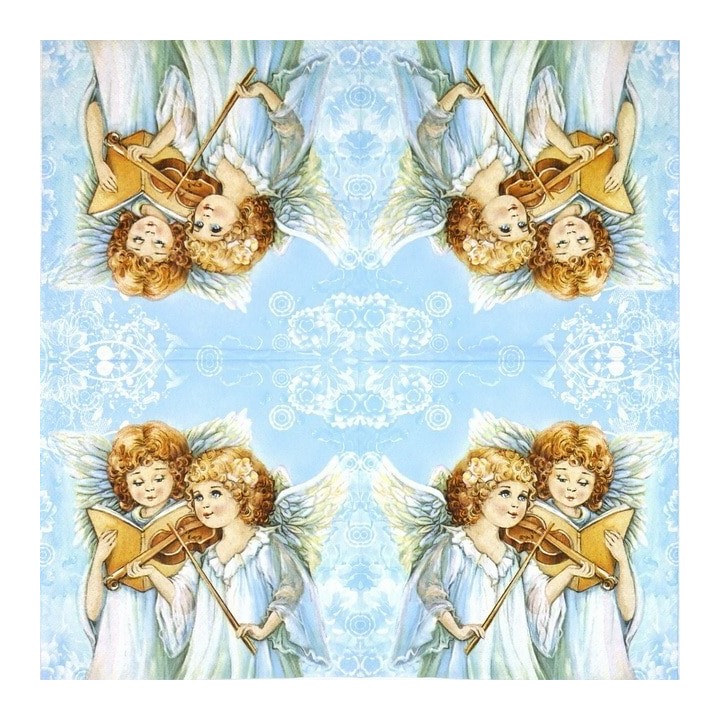 Two angels singing & playing servet 33x33cm