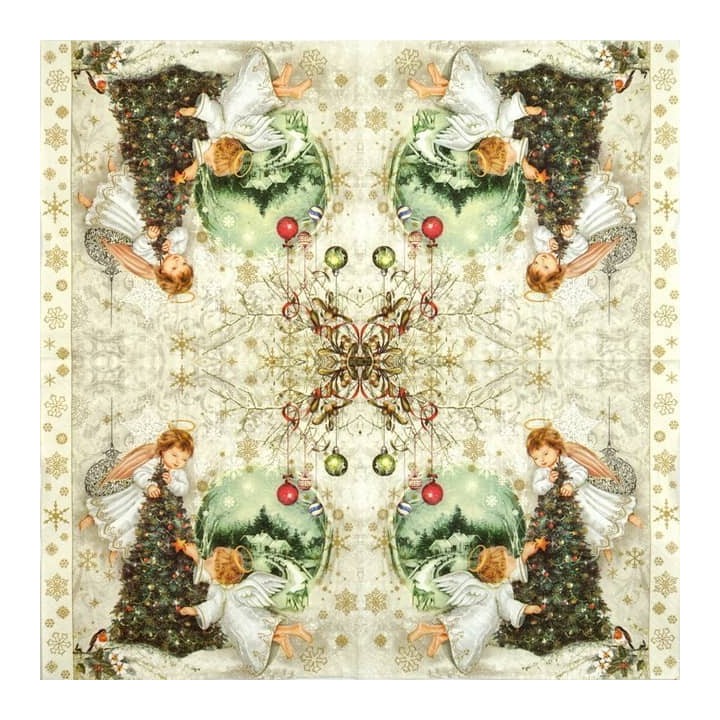 Two angels & christmas tree servet 33x33cm