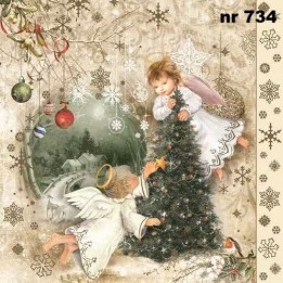 Two angels & christmas tree servet 33x33cm