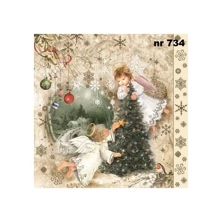 Two angels & christmas tree servet 33x33cm
